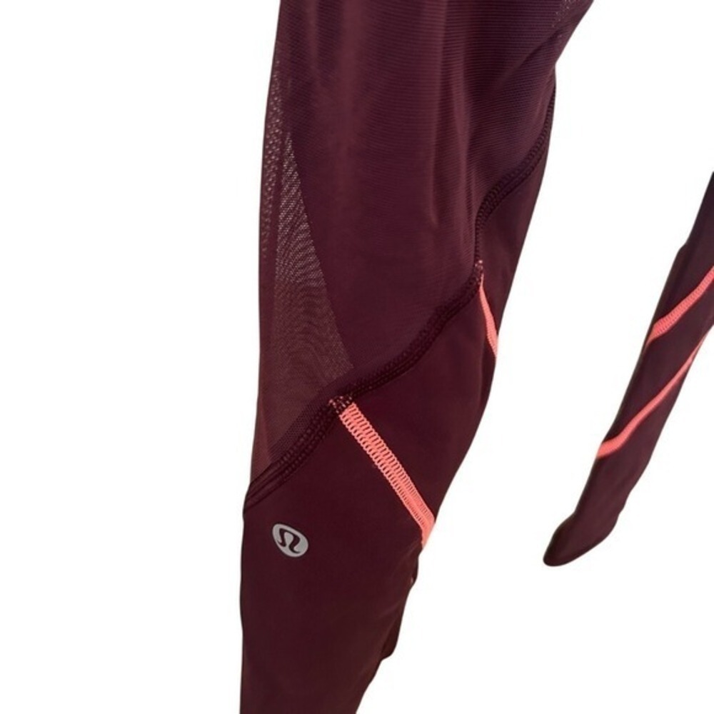Lululemon Tight Stuff Tight Burgundy Mesh Panel Running Leggings Pink Zip Size 6 - Picture 5 of 11